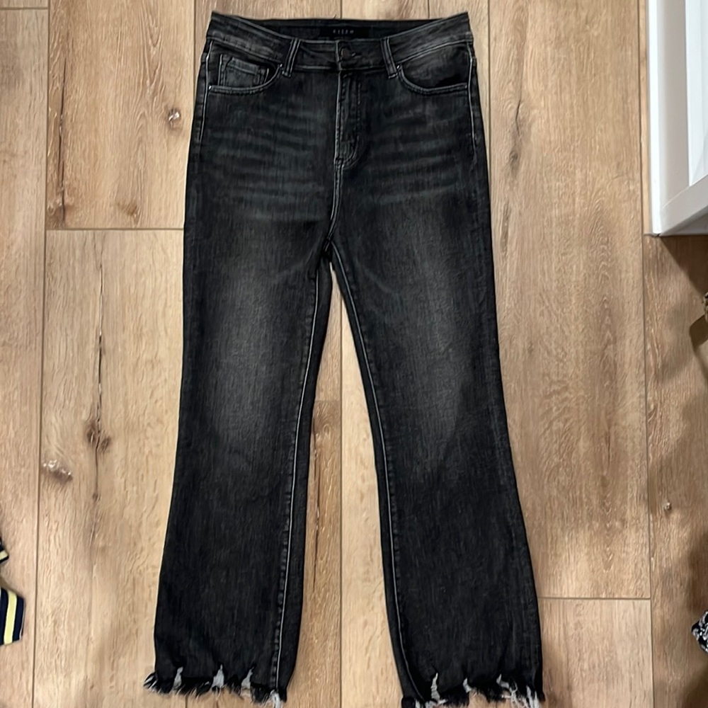 Black crop flare raw edge hem jeans